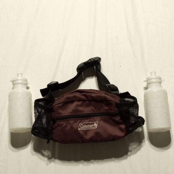 Vintage 1990s Burgundy Coleman Fanny Pack with Waterbottles - Picture 1 of 6